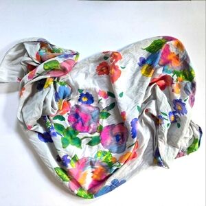 Italien made silk cotton floral watercolor cottage core lightweight scarf sz 4